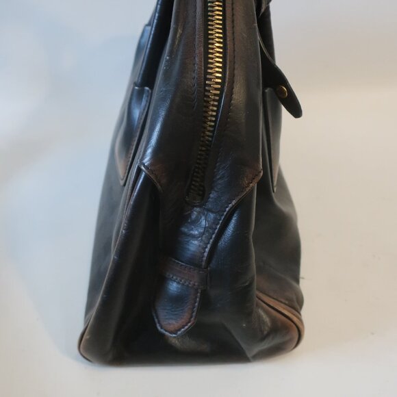 AUTHENTIC Prada Vitello Bowler Black Brown Serial No. 25 Leather Satchel Handbag - Picture 7 of 16